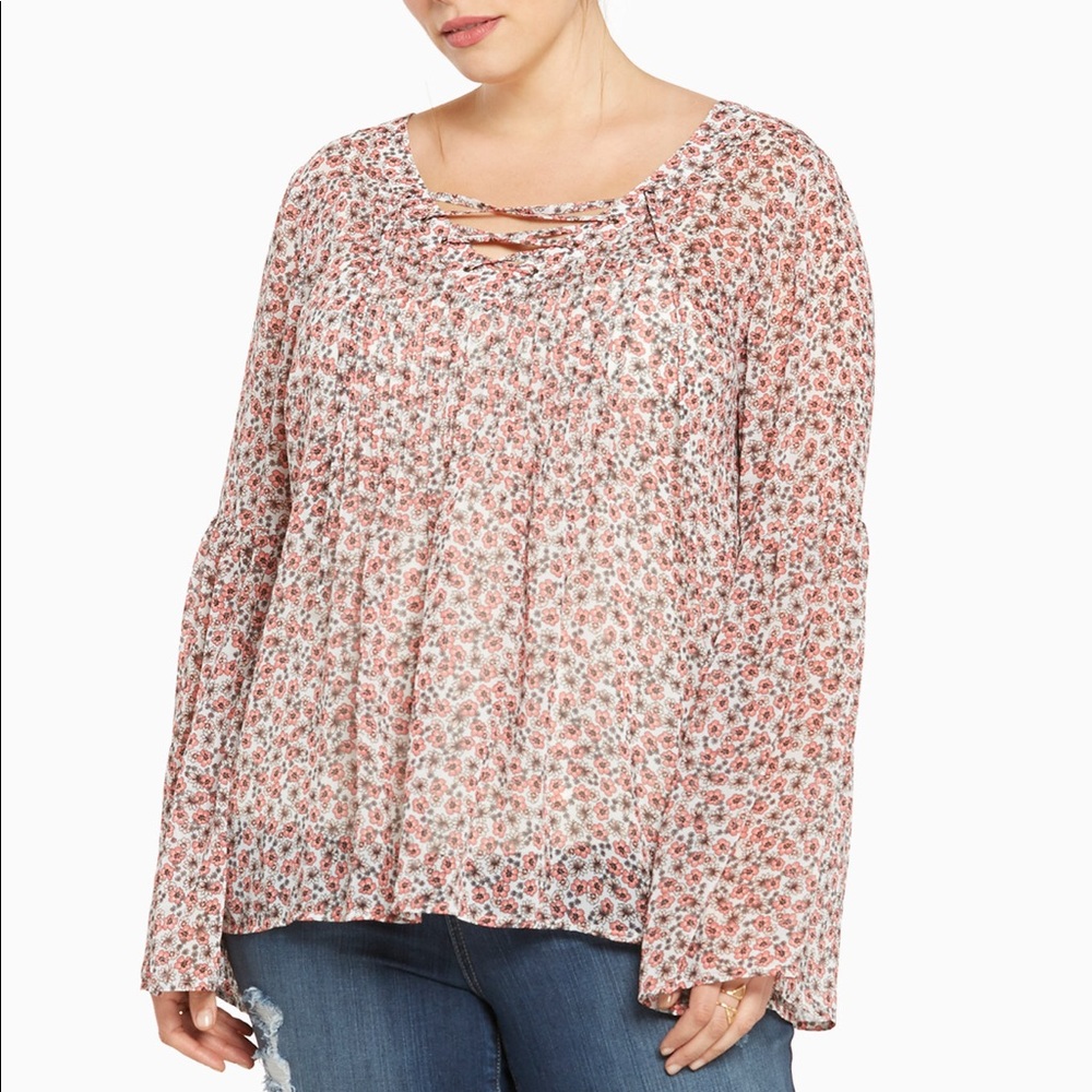 Torrid floral chiffon bell sleeve top 3X